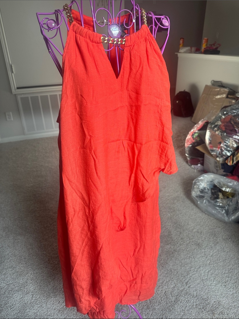 Thalia Sodi Halter neck Orange Dress with Gold Chain Detail from Macys